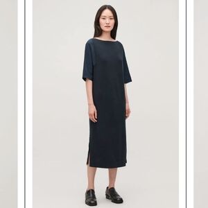 COS Woven-Knit Mix Dress small navy blue